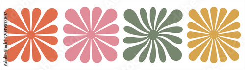 Εκτύπωση καμβά Minimalist Retro 1970s Colorful Daisy Flower Shape Vector Set