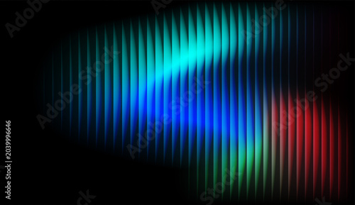 Abstract Vertical Lines with Neon Blue, Green, and Red Light Streaks on Black Background