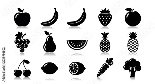 Minimalist black icons set of animals and nature.