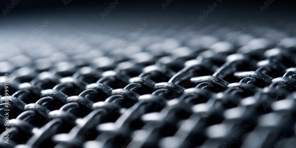 Fototapeta premium An artistic close-up of a textured metal mesh fabric, focusing on its intricate patterns and depth, ideal for industrial design themes showcasing modern materials.