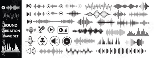 Canvas-taulu Set of waving, sound, vibration and pulsing lines