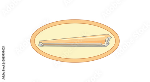 Illustration of a rolled-up awning in a light yellow oval frame on a white background.