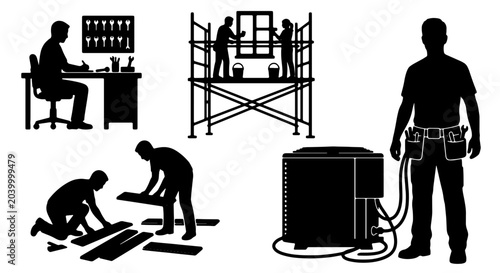 Konstfotografi Construction Worker Silhouettes, Renovation and Building Icons, Home Improvement