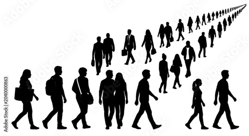 Foto Diverse Crowd Silhouette Collection, Walking People Group, Business Team Formati