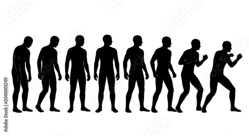 Bild auf Leinwand Human Silhouette Sequence, Male Boxer Training Progression, Athletic Stance and