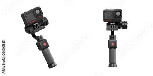 Tableau sur toile 3D illustration of an action camera mounted on a handheld stabilizer grip
