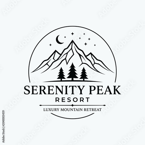Tableau sur toile Serenity Peak Resort Luxury Mountain Logo.
