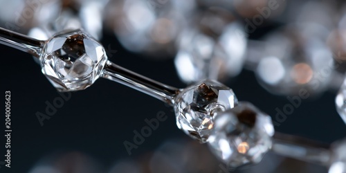 An artistic close-up of crystalline molecules, emphasizing their intricate shapes and reflections, conveying beauty and complexity in the microscopic world.