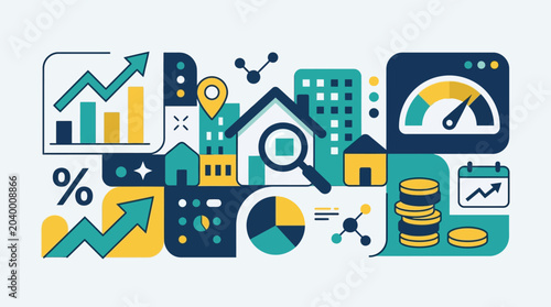 Tableau sur toile Business Finance Economy Statistics Icons.