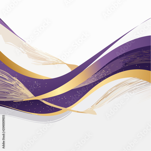 Abstract Purple and Gold Wavy Lines with Brush Strokes