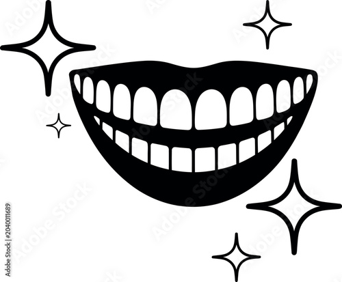 Fotografie Smiling happy teeth mouth with sparkles illustration vector