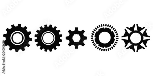 Bild auf Leinwand Set of various black gear icons showing different styles and designs on transpar