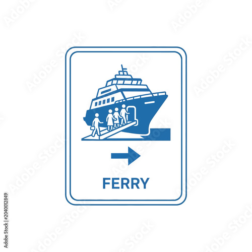 Ferry Boat Sign Illustration: Travel Icon on White