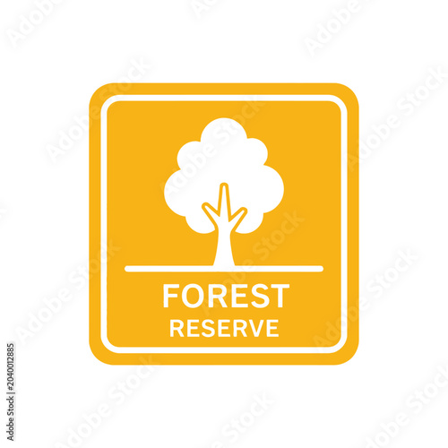 Forest Reserve Icon, Yellow Sign, Tree Symbol, Nature, Isolated