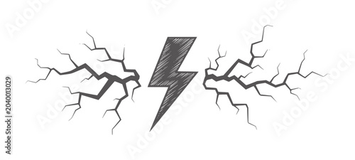 Photos Dark grey lightning bolt symbol with cracked lines emanating outwards electricit