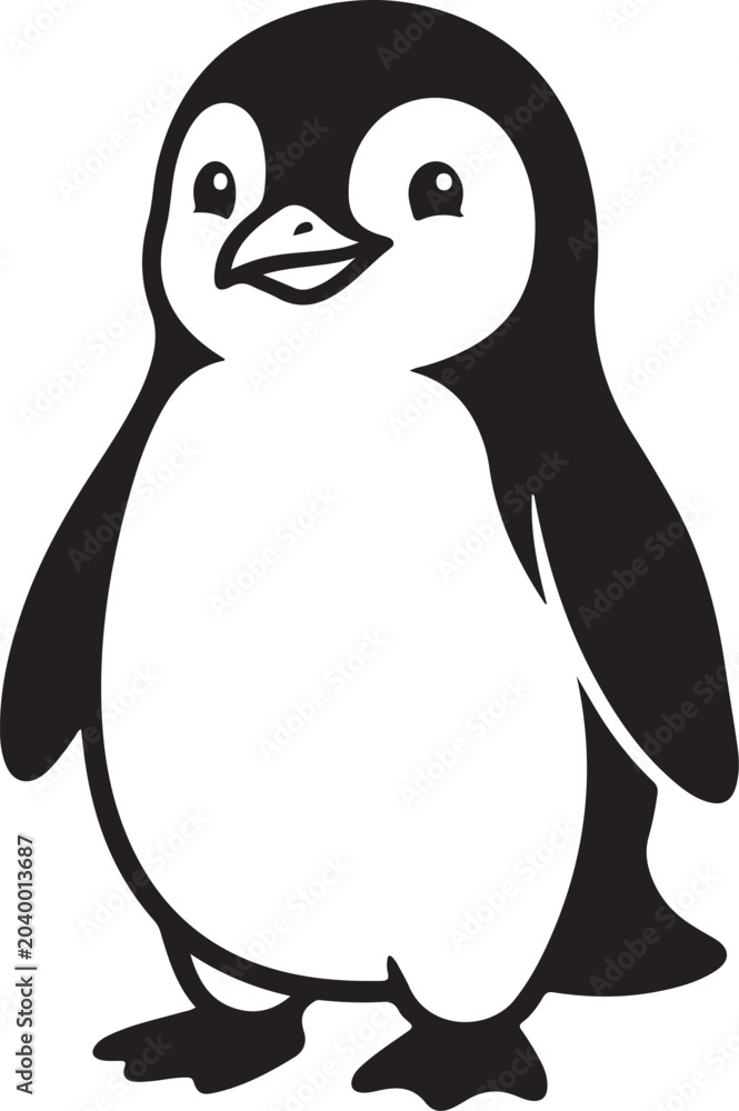 Fototapeta premium Adorable baby penguin standing isolated on white background during daytime with simple flat design style
