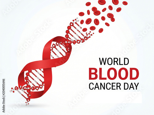 World Blood Cancer Day awareness campaign with DNA and blood cells  health and medical concept.