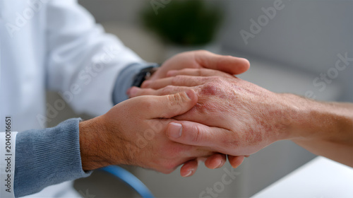 Dermatologist Examining Inflamed Hands in Clinic