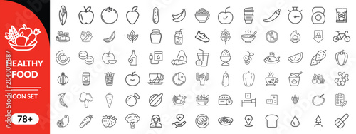 Fotografie Web Set of Nutrition, Healthy food and Detox Diet Vector Icons