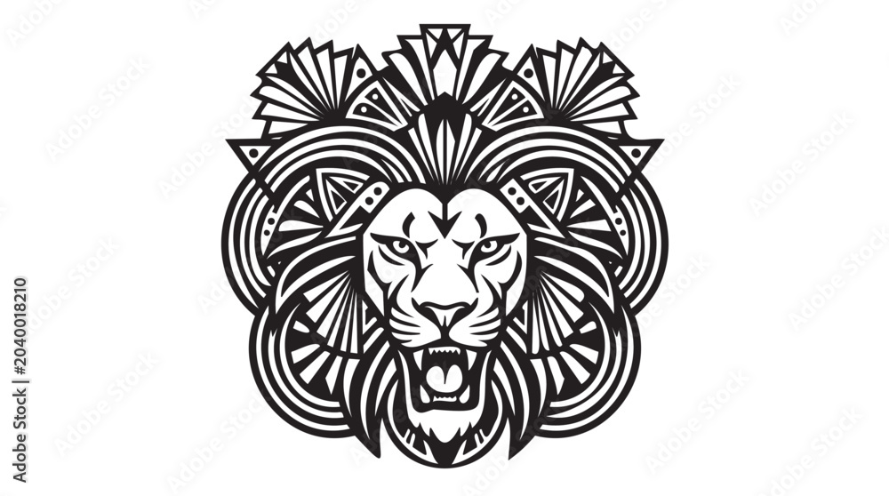 Obraz premium Black lion head, tribal art, mandala design, vector illustration