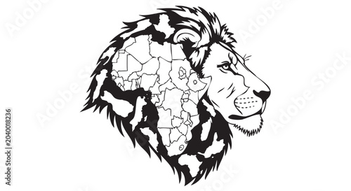 Photography Black lion head, puzzle pieces, jigsaw map, monochrome illustration, animal icon
