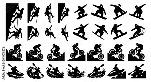Foto Extreme Sports Silhouette Collection: Rock Climbing, Snowboarding, BMX Biking, K