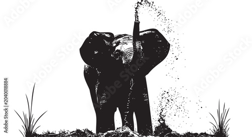 Photography Black elephant illustration, wildlife graphic, animal silhouette, monochrome vec