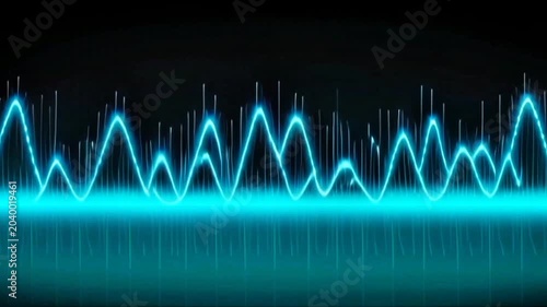Blue Neon Audio Frequency Waveform and Digital Equalizer Music Spectrum Moving on Black Background Loop