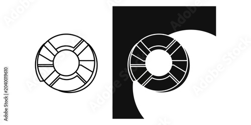 Schilderij op canvas Life preserver ring with white background and black abstract shape for rescue co