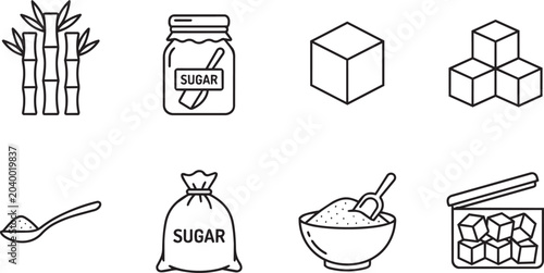 Cuadro en lienzo Minimalist black-and-white glyph illustrations representing sugar in multiple fo