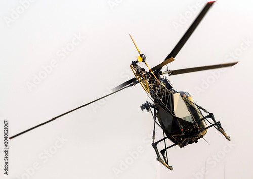 Close-up of helicopter is turning on isolated white background