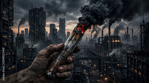 Industrial Pollution Concept Cigarette as Factory Chimney smoke from the chimney