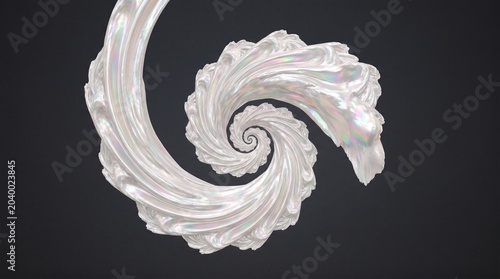 Iridescent white fabric swirling in a fractal spiral pattern
