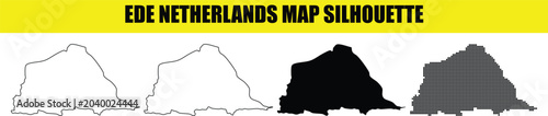 Foto Ede municipality map silhouette vector graphic showing outlined white black and dotted shapes on grid base