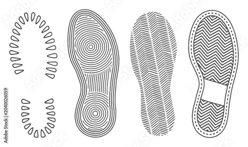 Bild auf Leinwand Collection of diverse shoe sole imprints and patterns