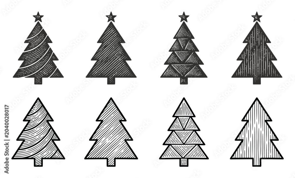Obraz premium Collection of stylized christmas trees with star toppers