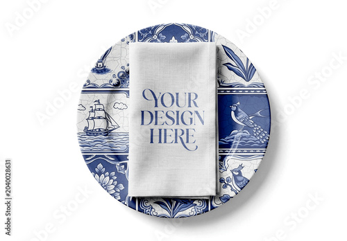 Cloth Napkin On Ceramic Plate Mockup