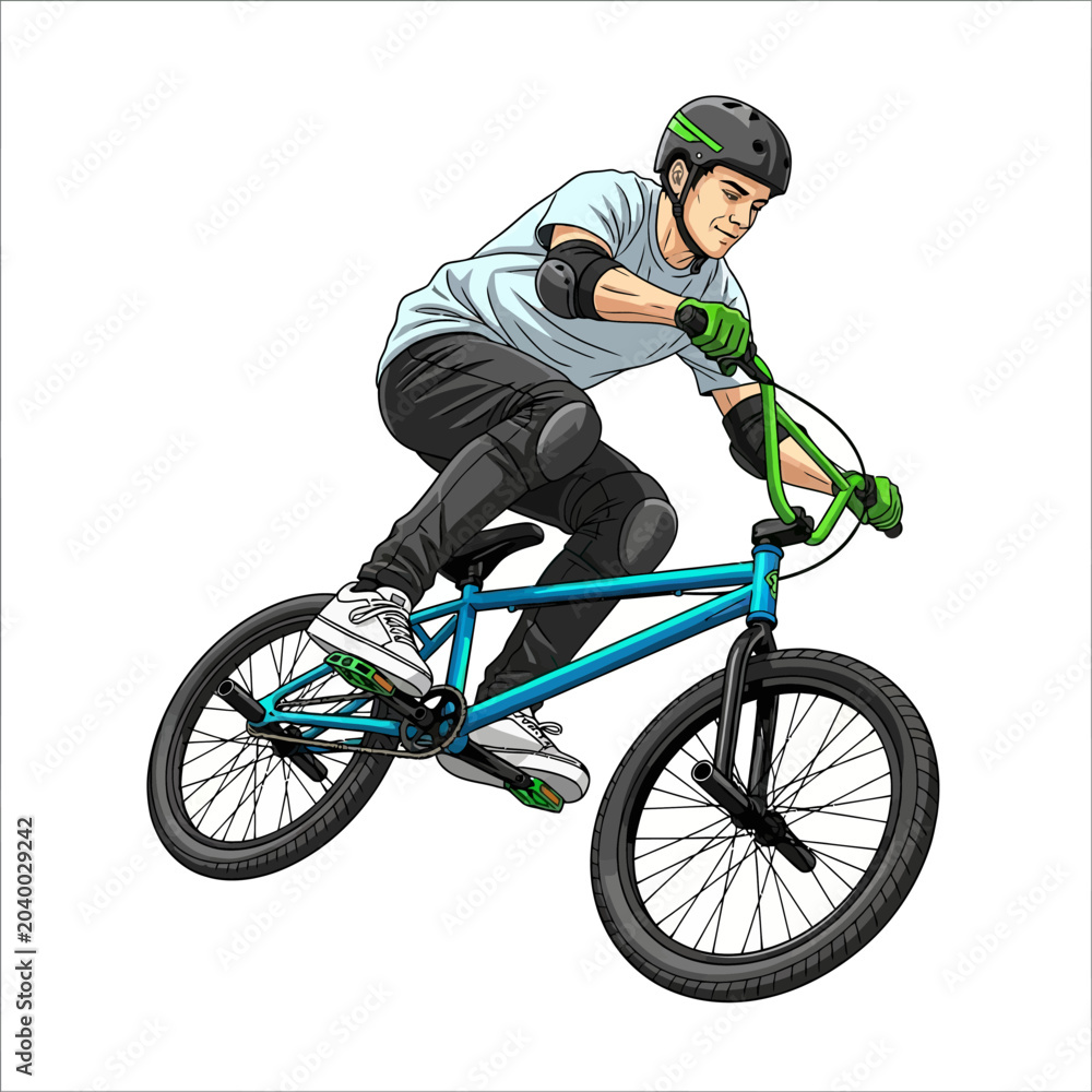 Naklejka premium BMX rider performing a trick on an isolated white background, action sport