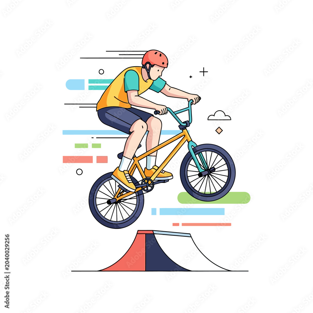 Naklejka premium BMX Rider Performing Jump in Abstract Vector Illustration