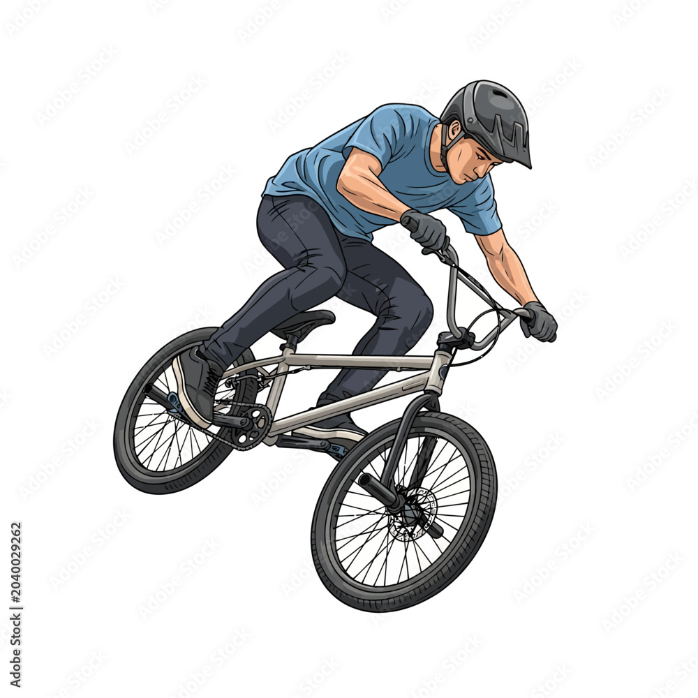 Naklejka premium BMX Rider Performing Stunt Isolated on White Background