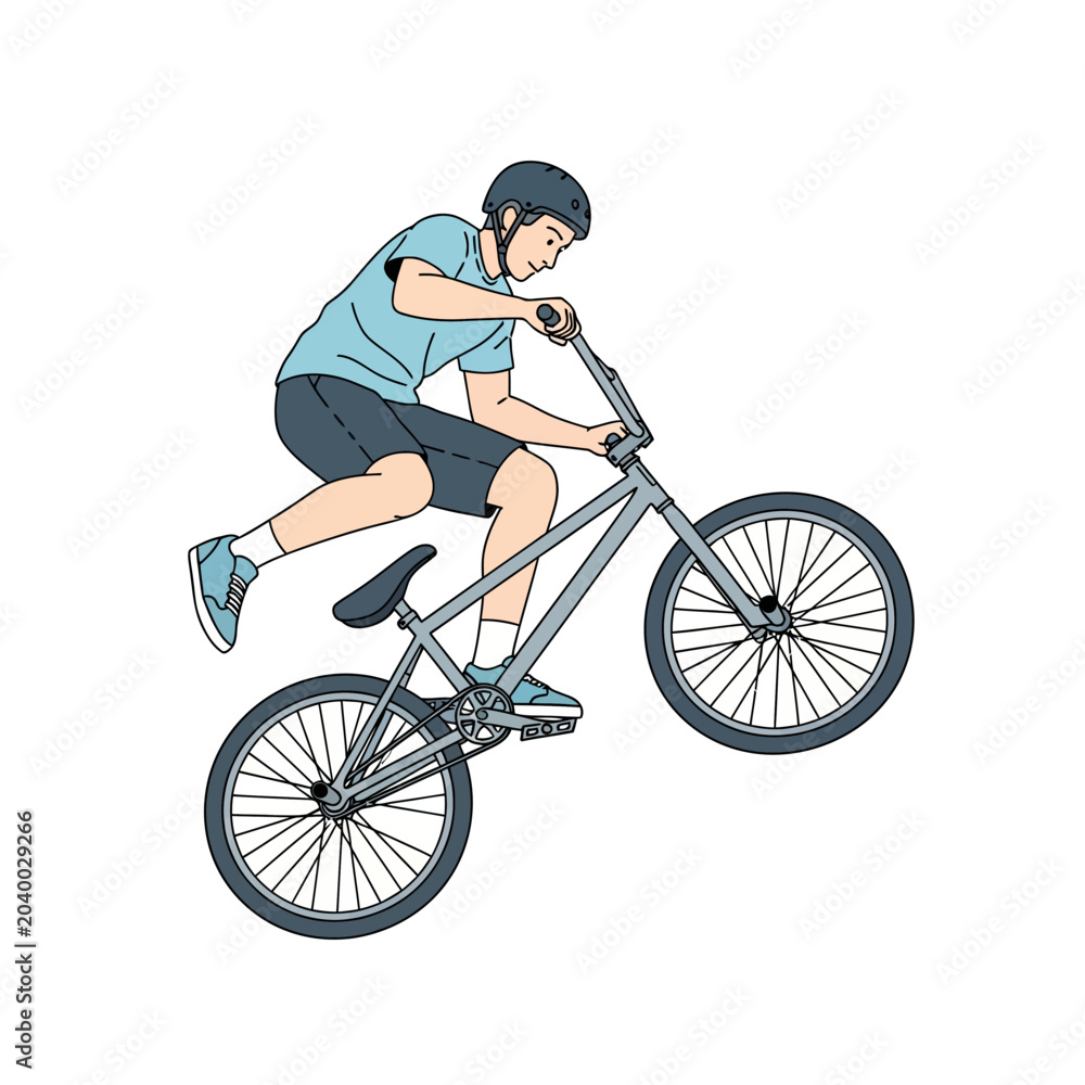 Naklejka premium Bmx Rider Performing Stunt against White Background