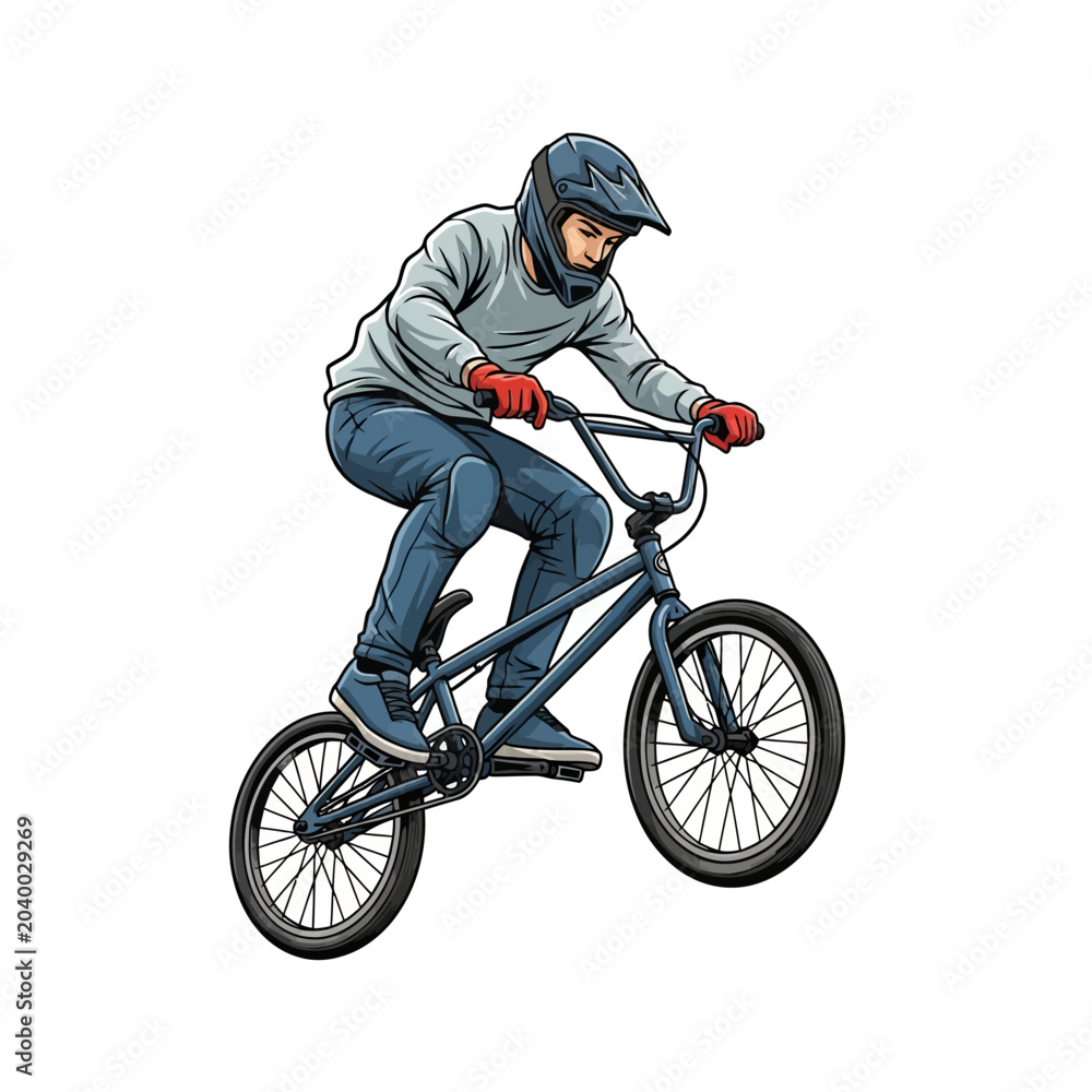 Naklejka premium BMX Rider Performing Jump, Cartoon Illustration