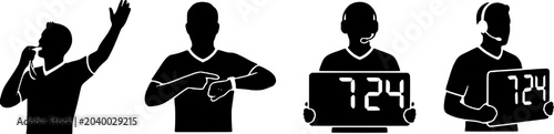 Photos Four silhouetted men in various poses with technology and communication devices, conveying modern lifestyle and connectivity