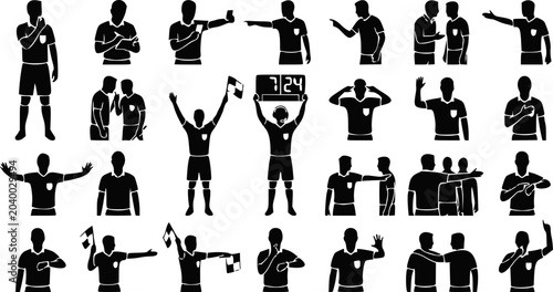 Foto Collection of black silhouettes of soccer players in various celebratory poses and actions on white background