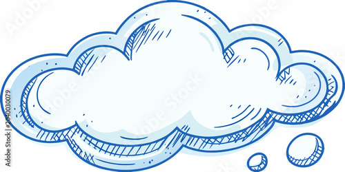 Bild auf Leinwand Fluffy Cloud Illustration With Blue Outline And White Fill