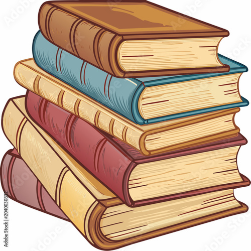 Fotografie Stack Of Six Vintage Hardcover Books Colorful Vector Illustration