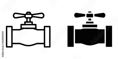 Industrial valve icon in outline and solid fill styles on a white background for fluid control systems