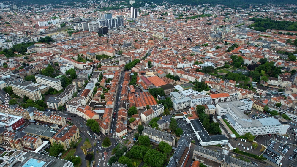 Obraz premium Panoramic aerial view around the old town of the city Nancy in France on a sunny spring day