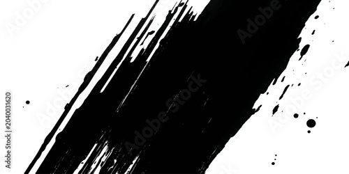 Tableau sur toile Bold black brush stroke on a white background, artful and abstract, capturing a sense of dynamic movement and raw energy