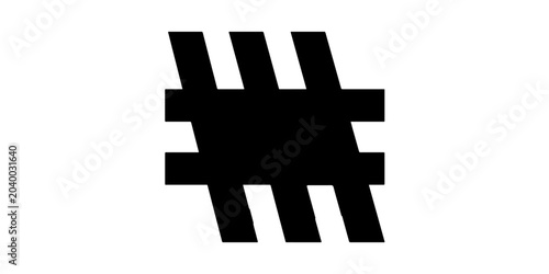 Fotografie A bold, abstract black symbol resembles a hashtag or a series of parallel lines, rendered in a graphic, stylized manner against a clean white backdrop